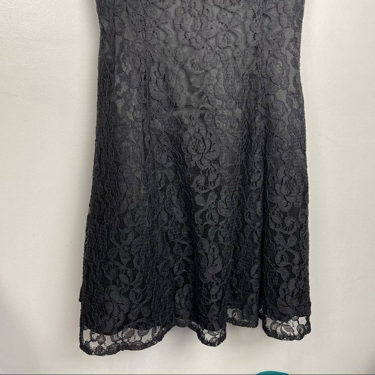 Vintage Black Lace Cocktail Dress Big Bow Pearls Rhinestones