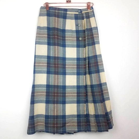 Vintage | Plaid Wool Skirt Blue Cream