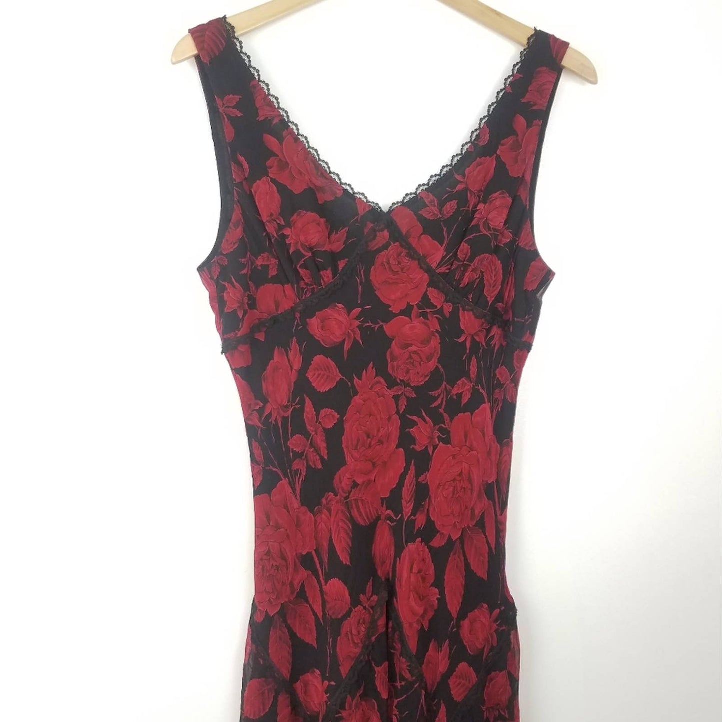 Mica | Red Rose 100% Silk Flowing Dress Vintage