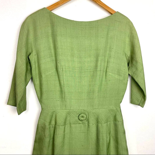 I. Magnin | Vintage Green Dress 3/4 Sleeve Fit & Flare