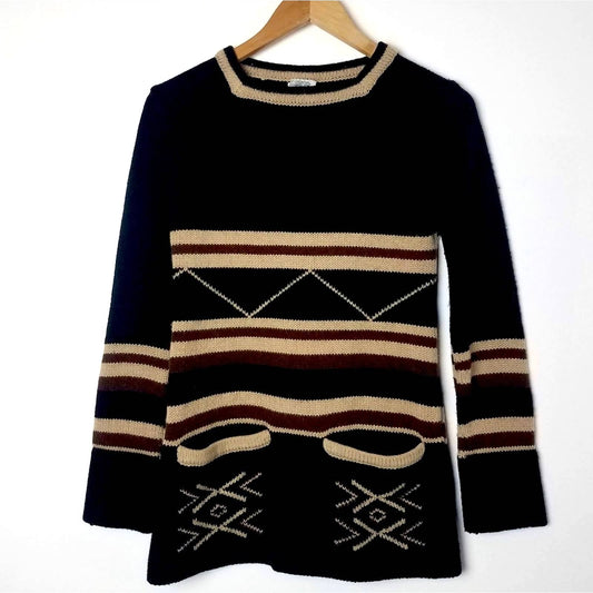 Vintage | Sweater Black Brown Striped Front Pockets