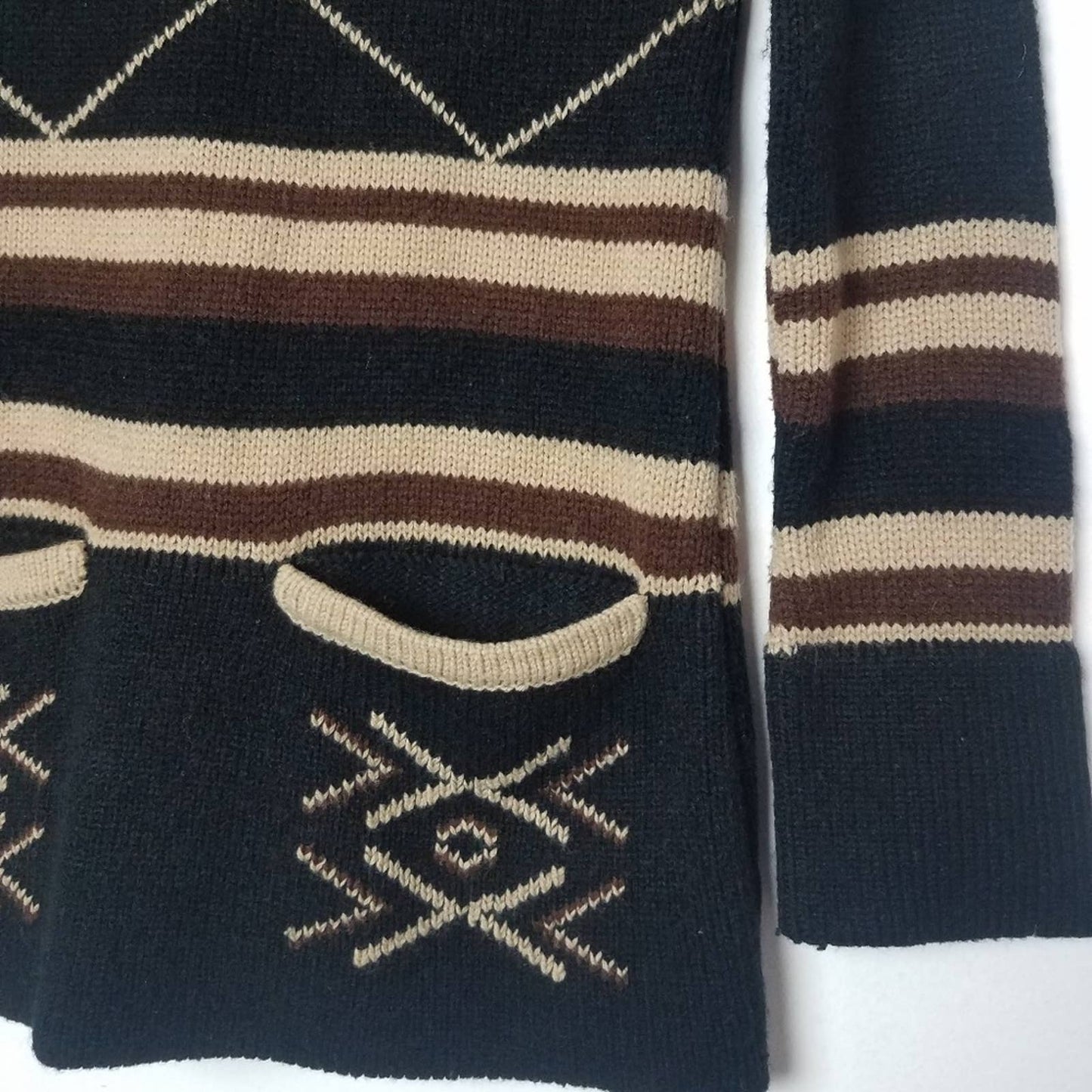 Vintage | Sweater Black Brown Striped Front Pockets