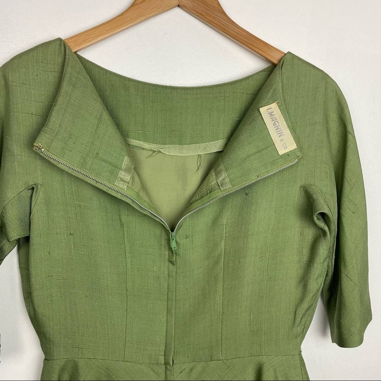 I. Magnin | Vintage Green Dress 3/4 Sleeve Fit & Flare