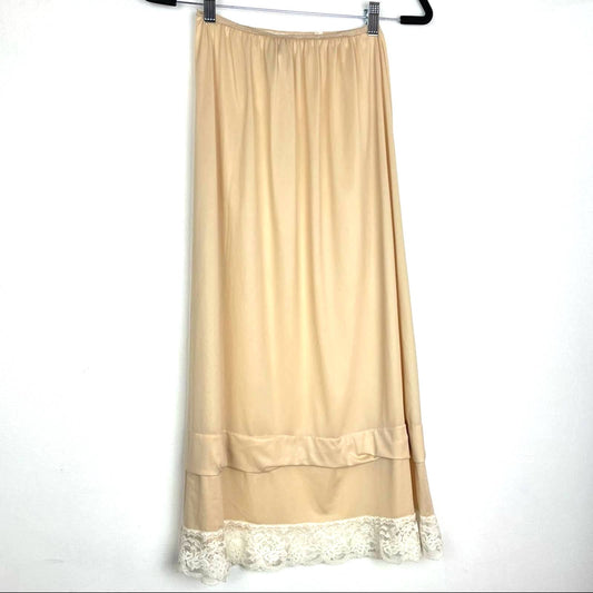 Vintage Lace Slip Skirt Small Tan Nude Beige