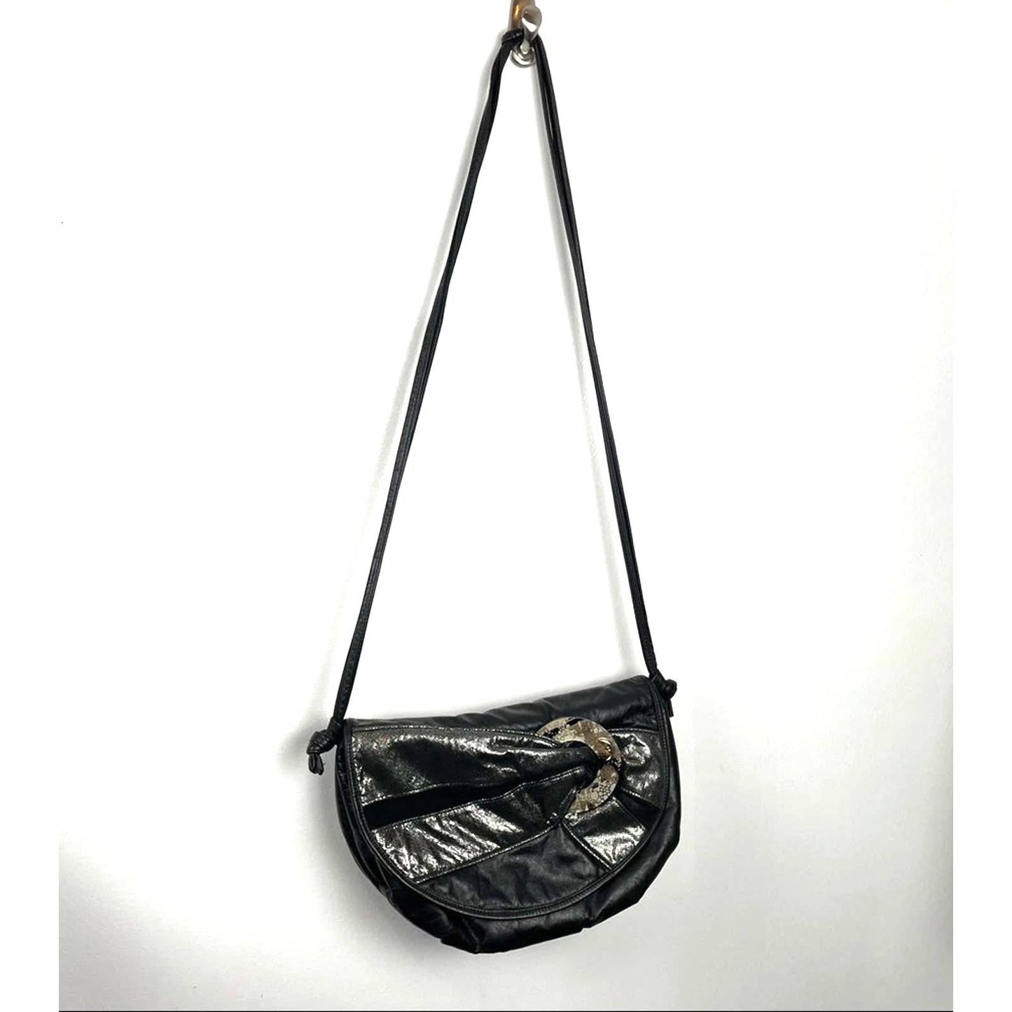 Vintage Moonbags Leather Purse Black Patricia Smith Designs 1980s