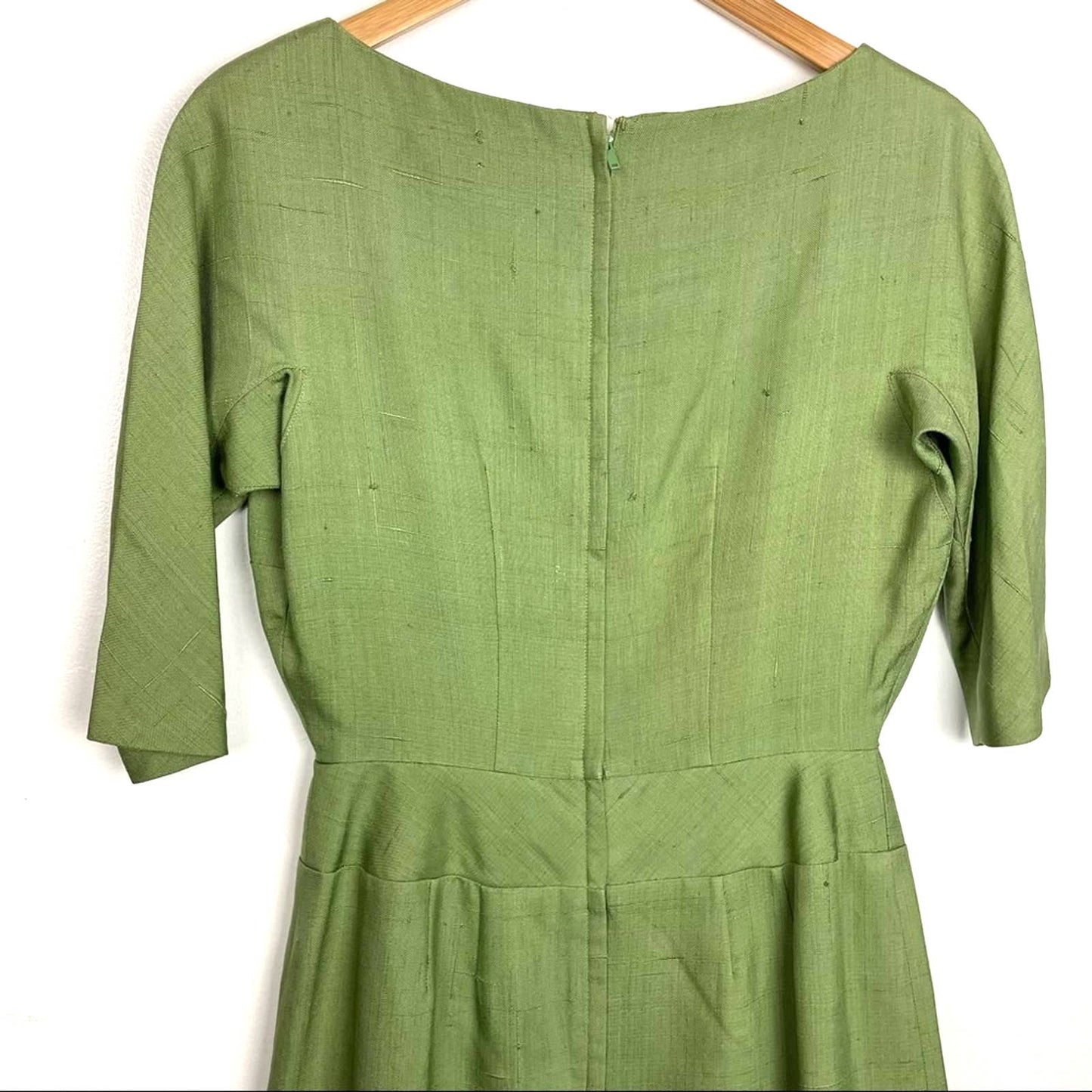 I. Magnin | Vintage Green Dress 3/4 Sleeve Fit & Flare