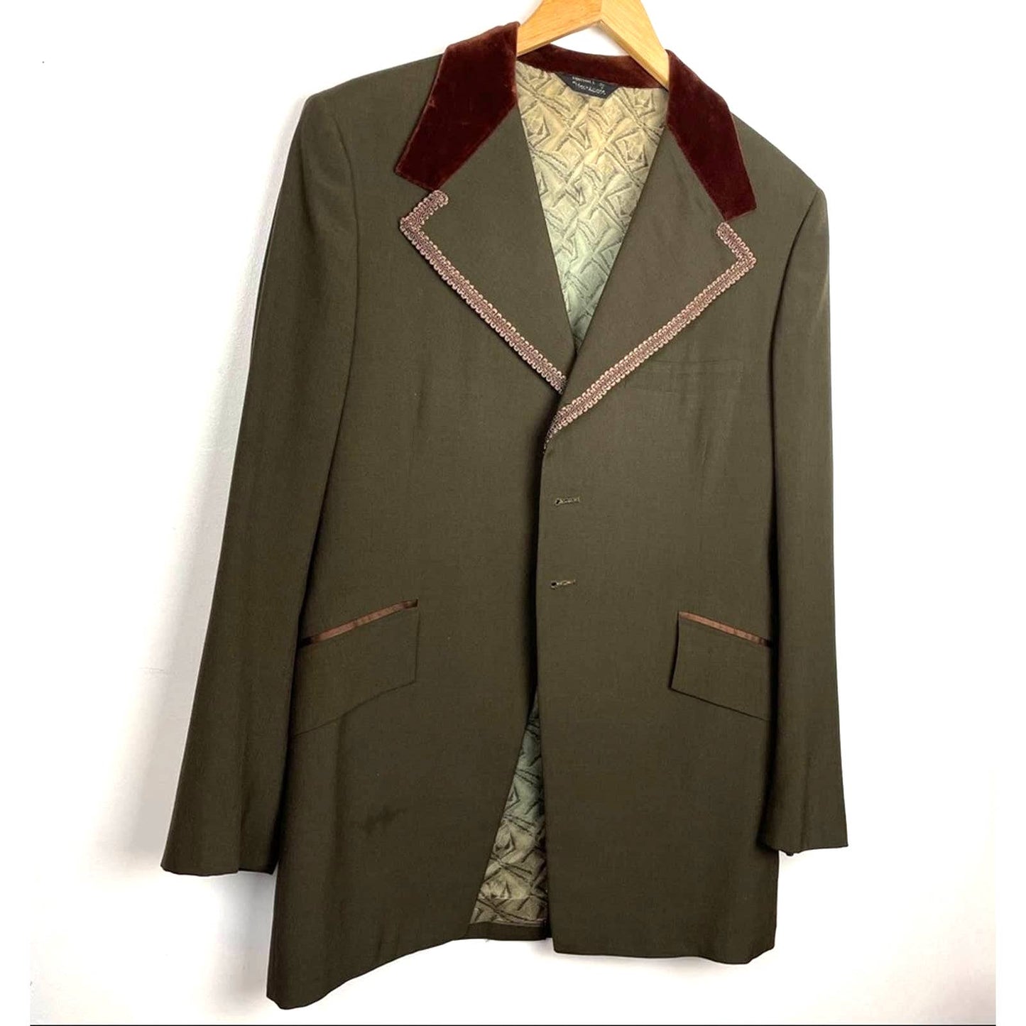 Vintage Mens Dress Jacket Blazer Smoking Jacket Green Brown Velvet