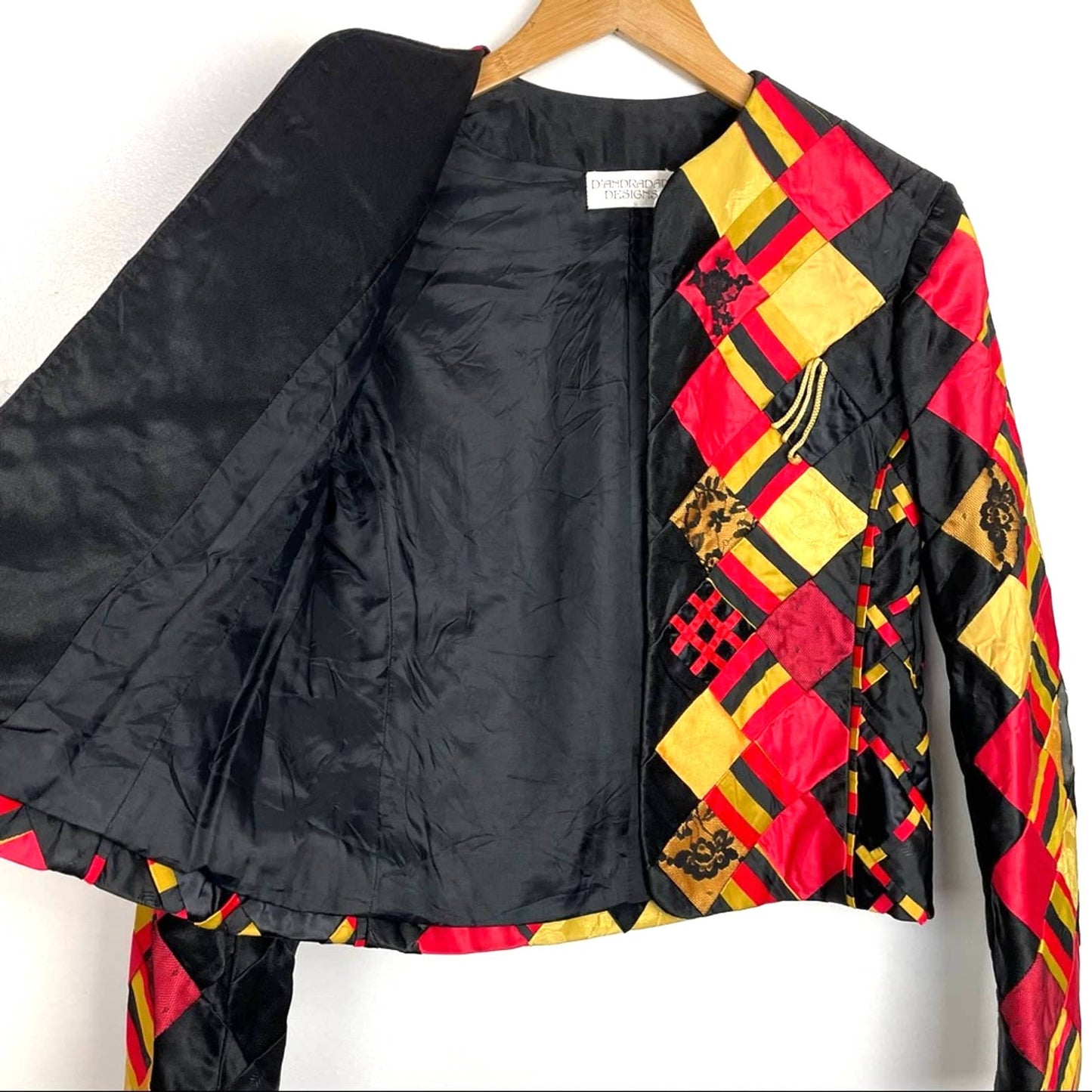 Vintage Patchwork Lace Quilted Jacket Red Yellow Black