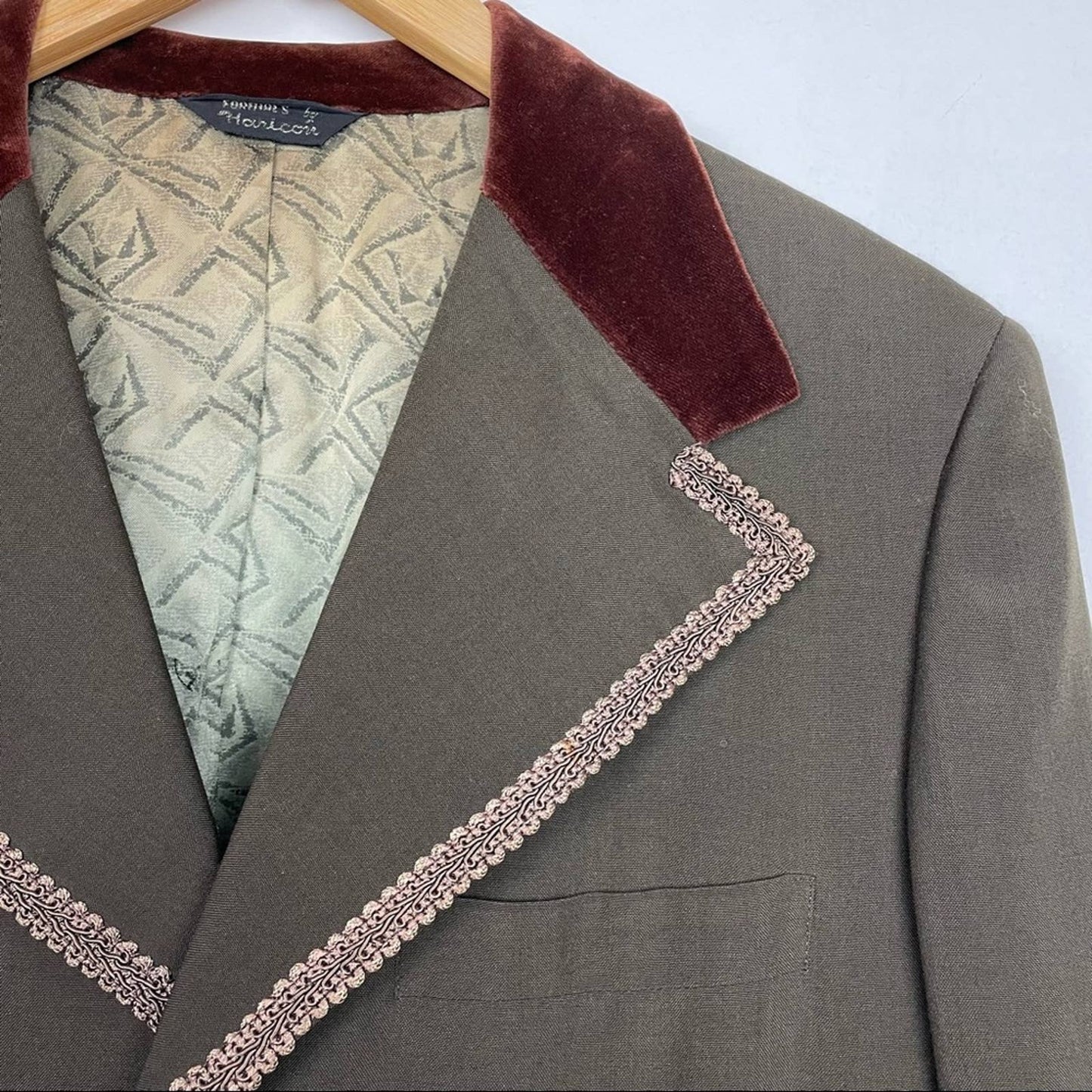 Vintage Mens Dress Jacket Blazer Smoking Jacket Green Brown Velvet