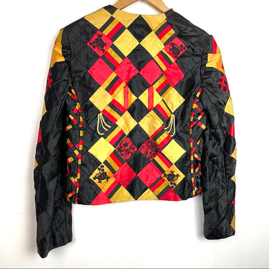 Vintage Patchwork Lace Quilted Jacket Red Yellow Black