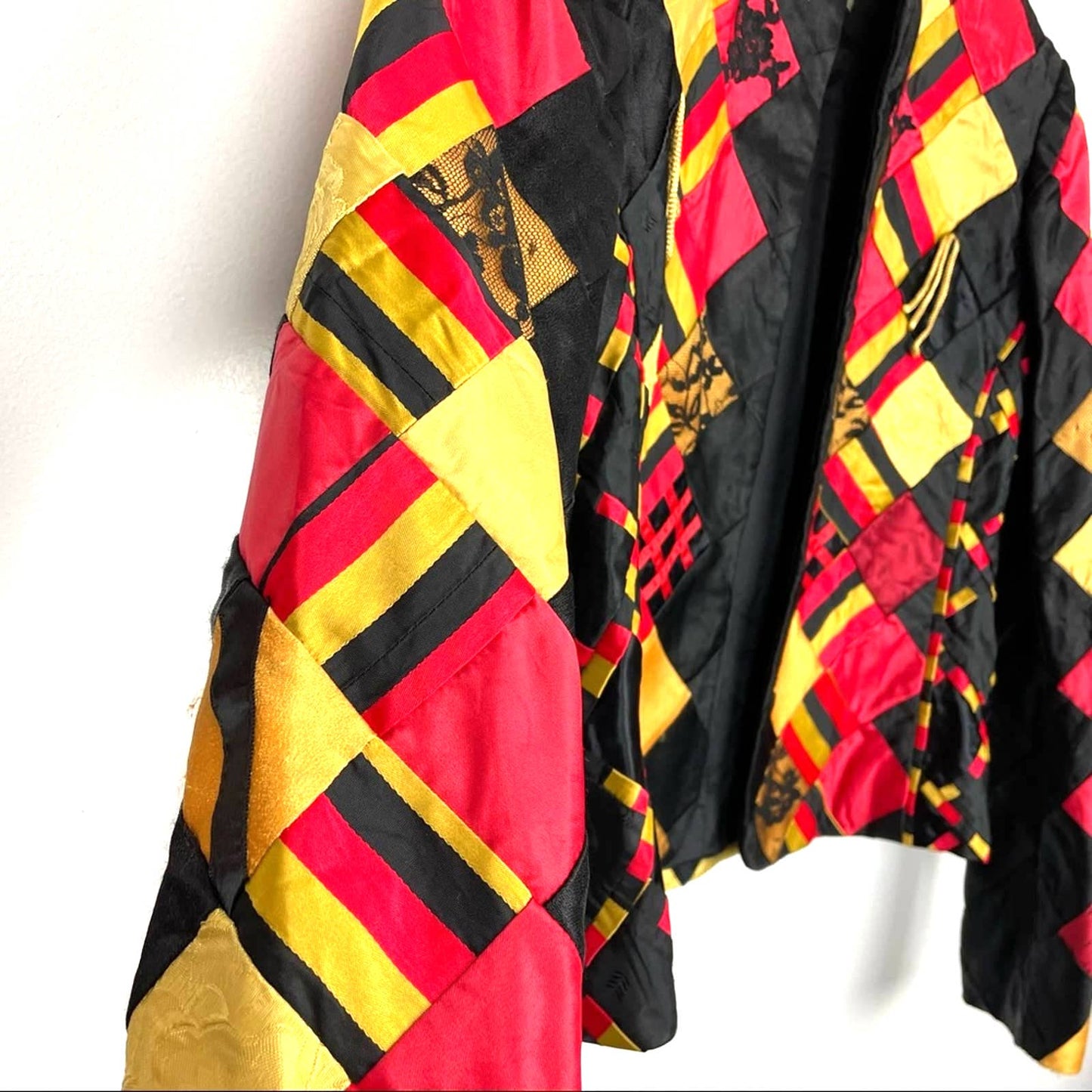 Vintage Patchwork Lace Quilted Jacket Red Yellow Black