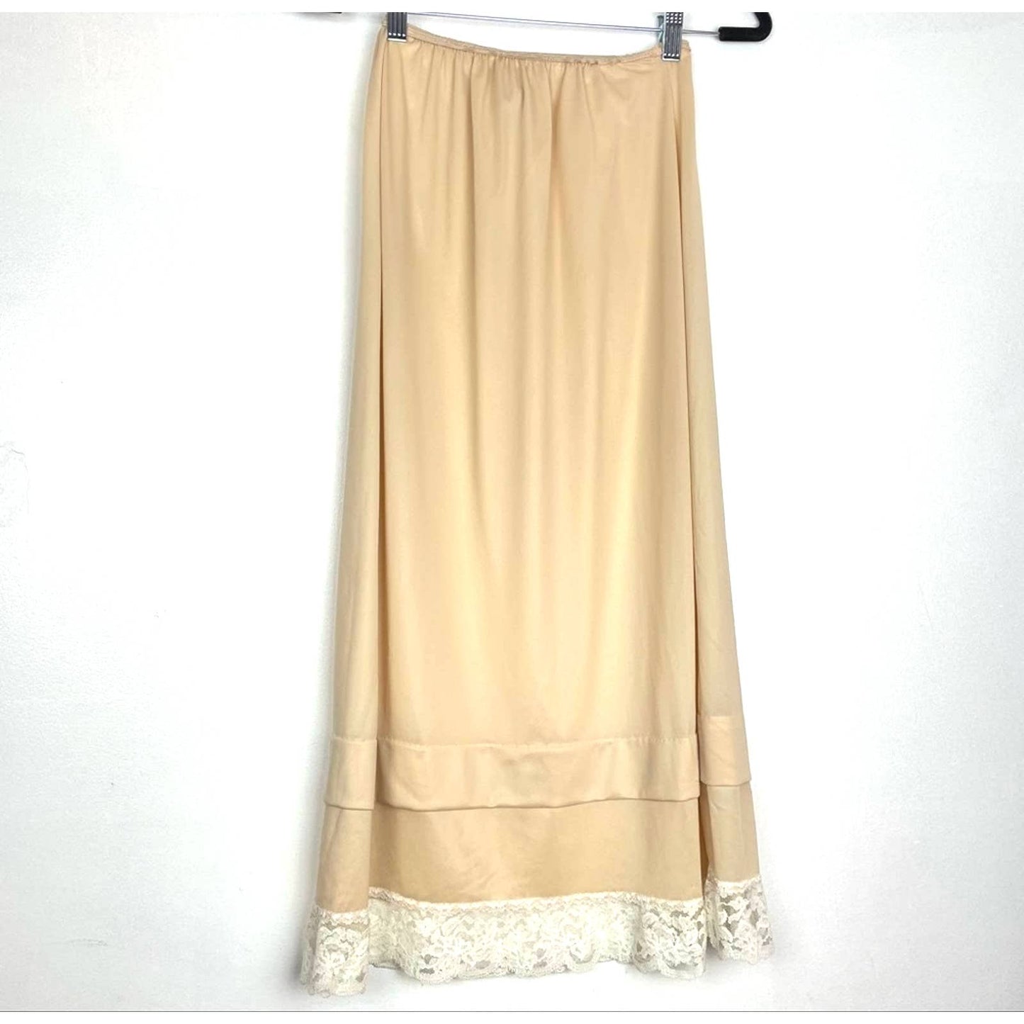 Vintage Lace Slip Skirt Small Tan Nude Beige