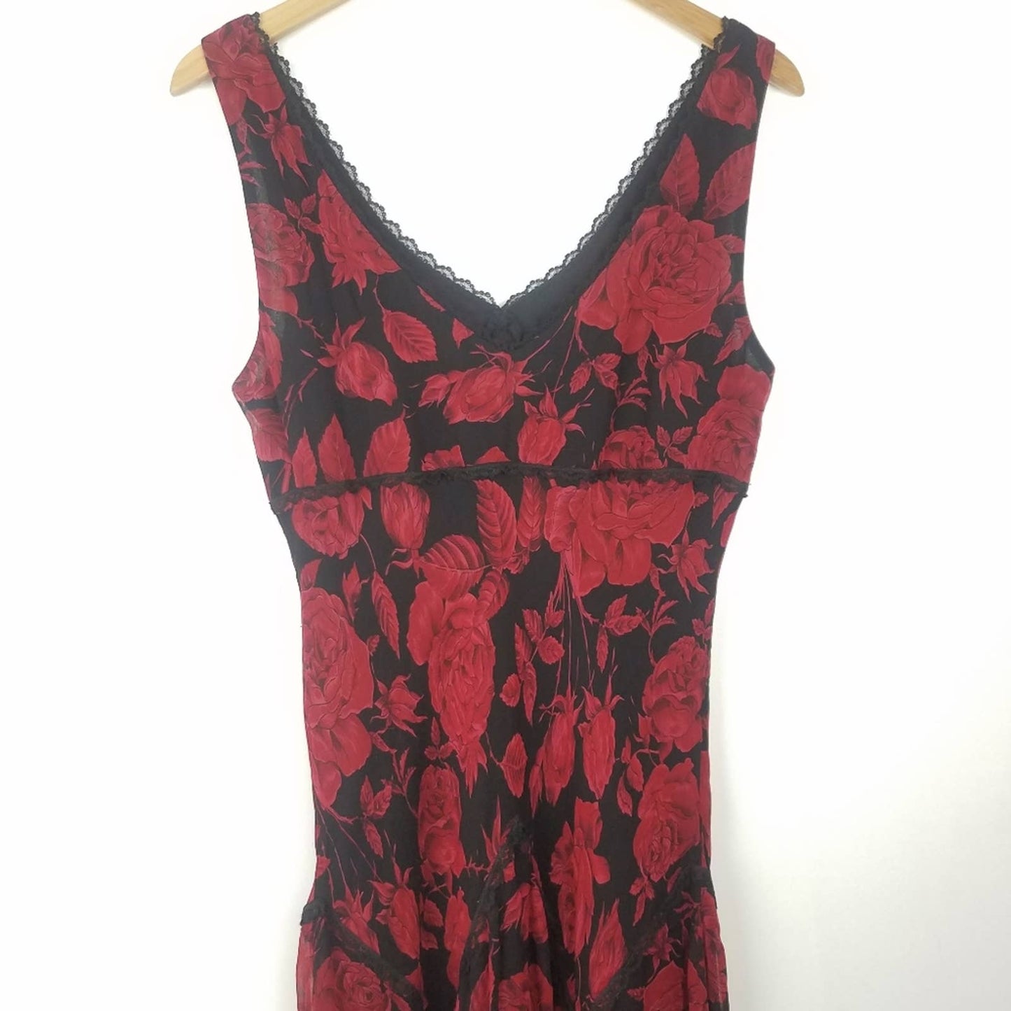 Mica | Red Rose 100% Silk Flowing Dress Vintage