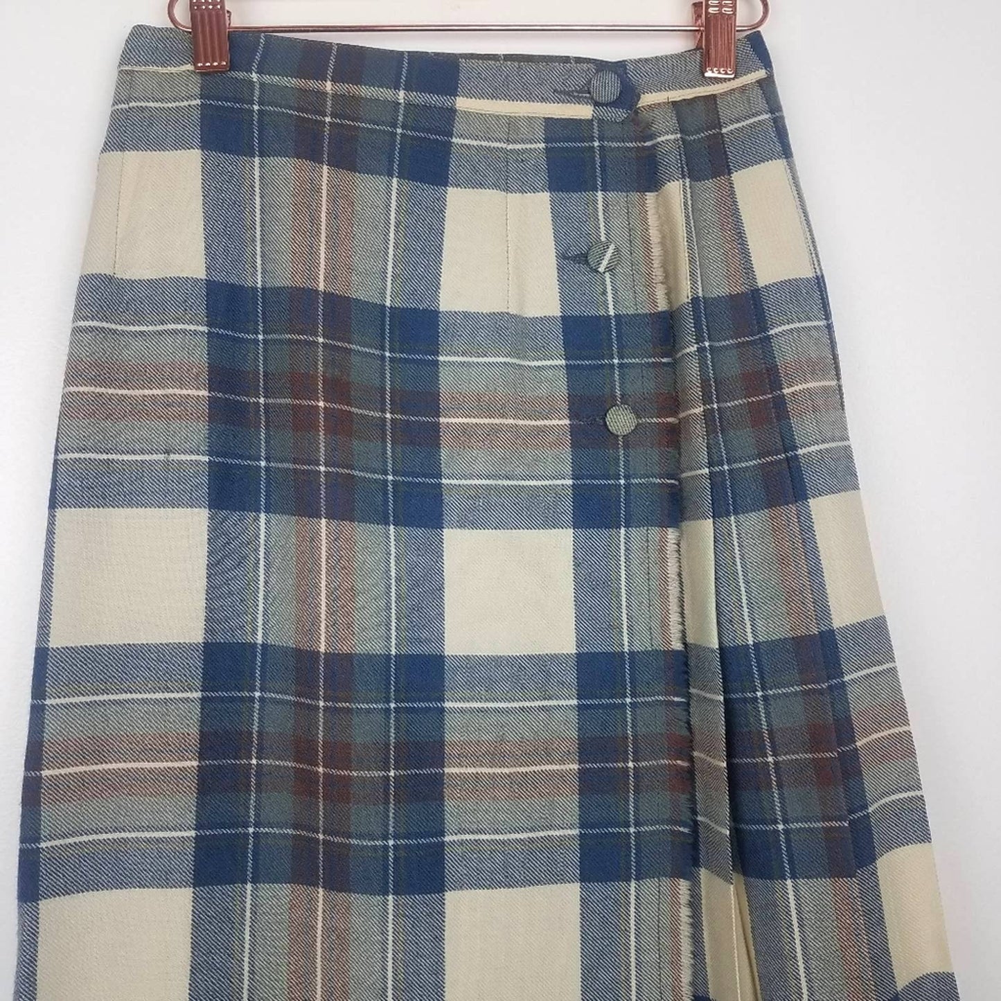 Vintage | Plaid Wool Skirt Blue Cream