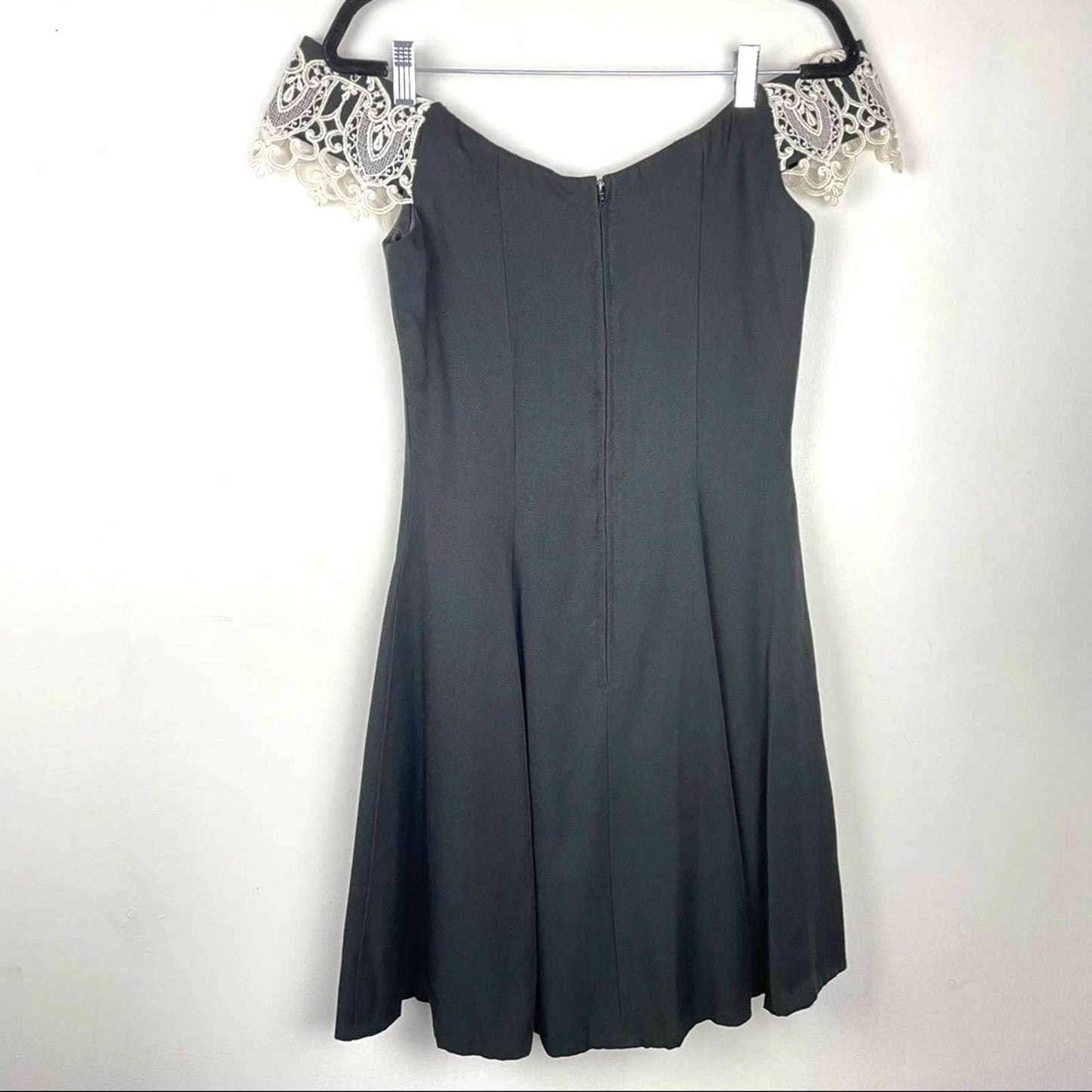 Vintage Black Off the Shoulder Dress Gunne Sax White Lace
