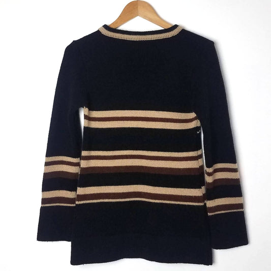 Vintage | Sweater Black Brown Striped Front Pockets
