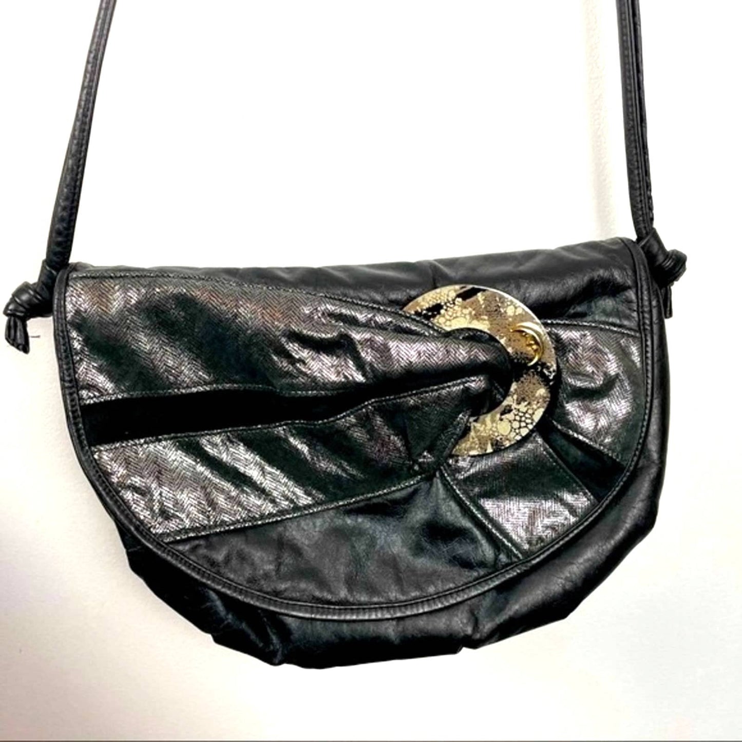 Vintage Moonbags Leather Purse Black Patricia Smith Designs 1980s