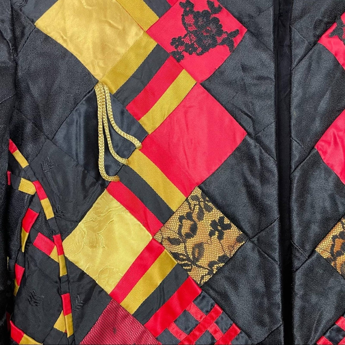 Vintage Patchwork Lace Quilted Jacket Red Yellow Black