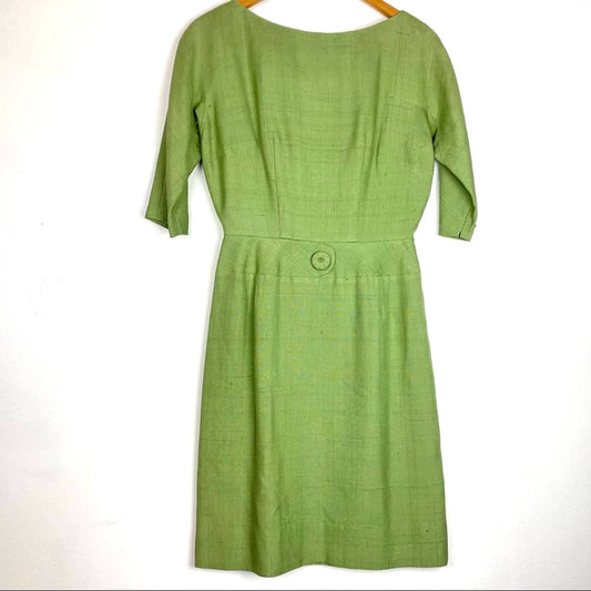 I. Magnin | Vintage Green Dress 3/4 Sleeve Fit & Flare