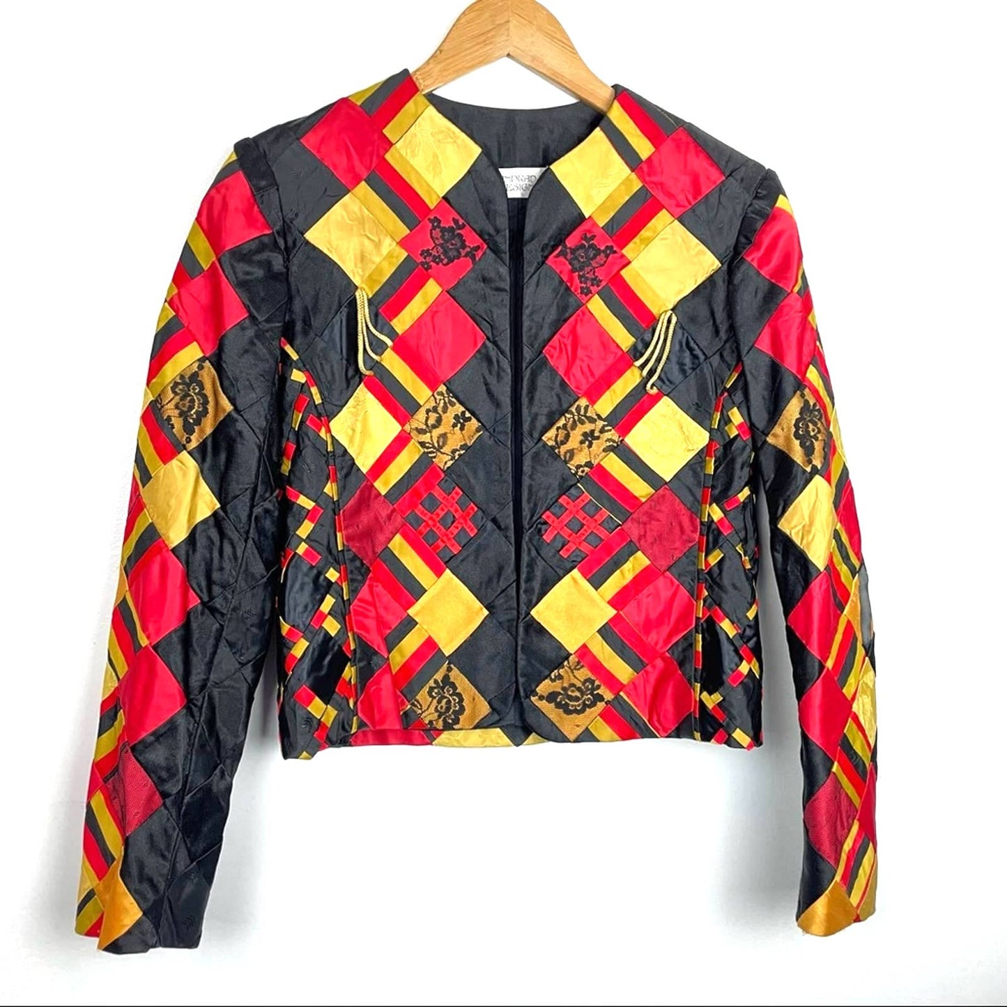 Vintage Patchwork Lace Quilted Jacket Red Yellow Black