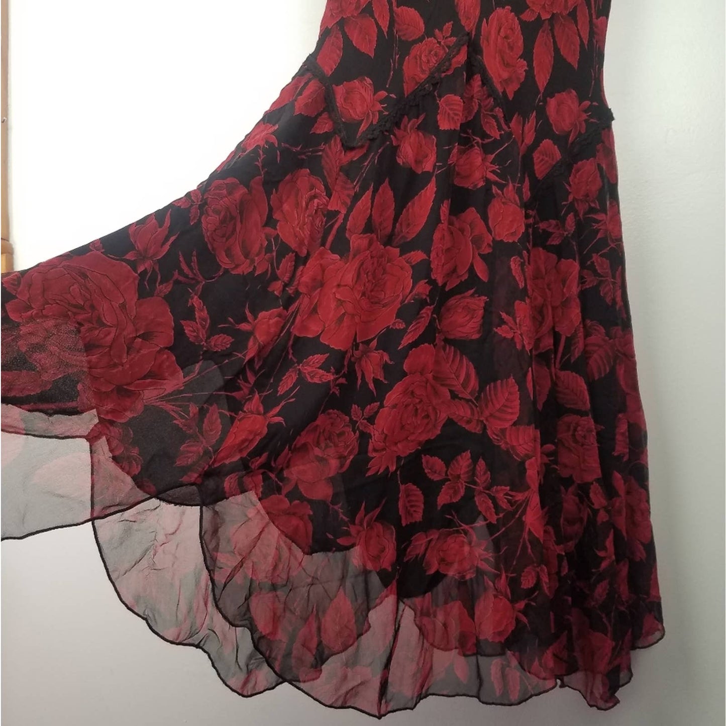 Mica | Red Rose 100% Silk Flowing Dress Vintage