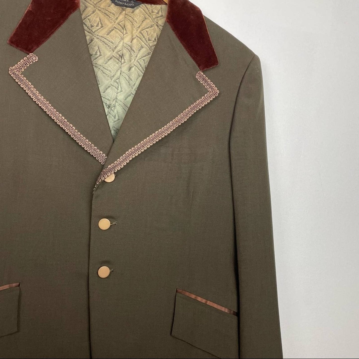 Vintage Mens Dress Jacket Blazer Smoking Jacket Green Brown Velvet