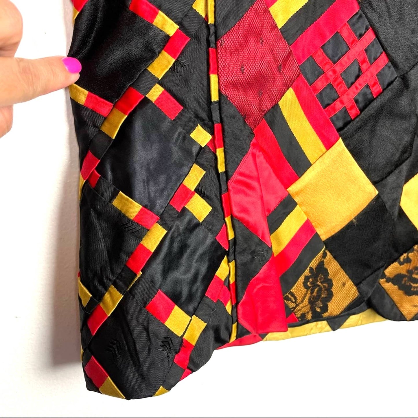 Vintage Patchwork Lace Quilted Jacket Red Yellow Black